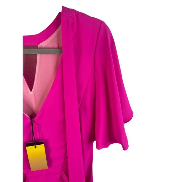 Le Superbe Waikiki Ruched Ruffle Mini Dress Flutter Sleeve Pink Coquette Size 6 - Picture 10 of 16